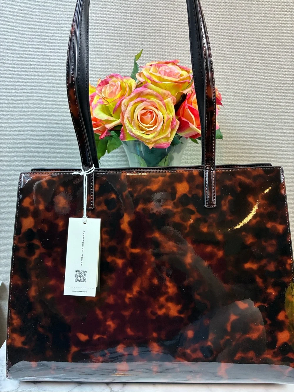 Tory Burch Tortoiseshell Patent Leather Tote - Brown/Black